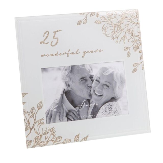"Grey Glass 6""x4"" Photo Frame With Glitter / Wording - Choose Design"