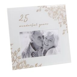 "Grey Glass 6""x4"" Photo Frame With Glitter / Wording - Choose Design"
