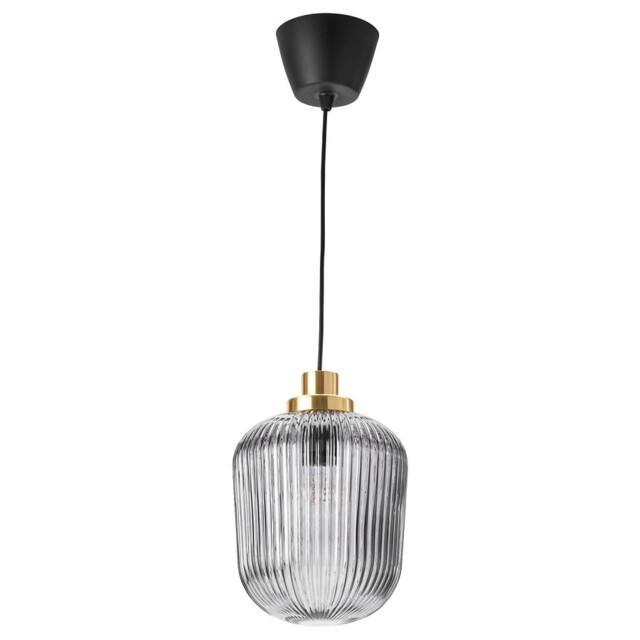 Ikea Solklint Pendant Lamp Brass Grey Glass 22cm Ceiling Light Premium