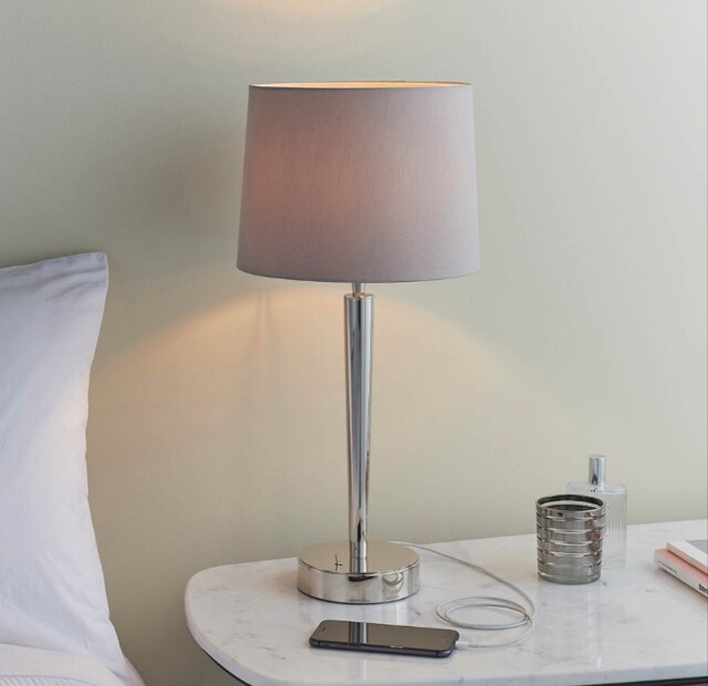Table Light Silver Syon Bright Nickel Mink With Usb Socket Bedroom