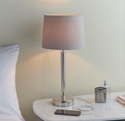 Table Light Silver Syon Bright Nickel Mink With Usb Socket Bedroom