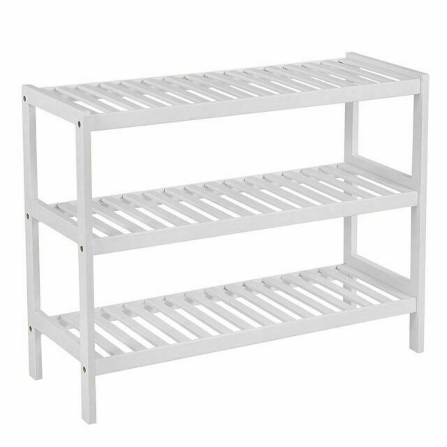 Vencier 3 Tier White Bamboo Shoe Rack Stand Shelf Shelving