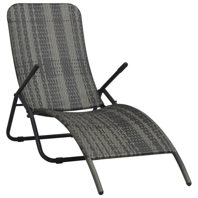 Sun Lounger Grey Pe Rattan Foldable 141x61x95cm Steel Indoor Outdoor
