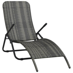 Sun Lounger Grey Pe Rattan Foldable 141x61x95cm Steel Indoor Outdoor