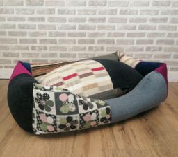Large L Handmade Unique Patchwork Dog Bed In Mixed Fabric And Multiple
