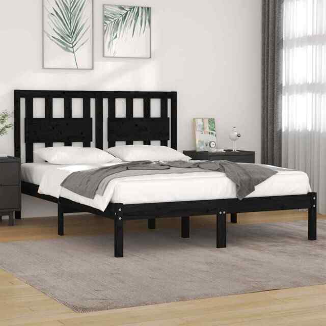 Bed Frame Black Solid Wood Pine 200x200 Cm Vidaxl