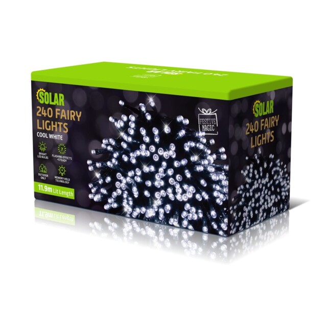 Solar 240 Cool White Led Outdoor Christmas Fairy Lights 11.9m String