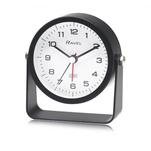 Ravel Bedside Round Metal Alarm Clock With Stand Black Rc050.3