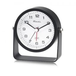 Ravel Bedside Round Metal Alarm Clock With Stand Black Rc050.3
