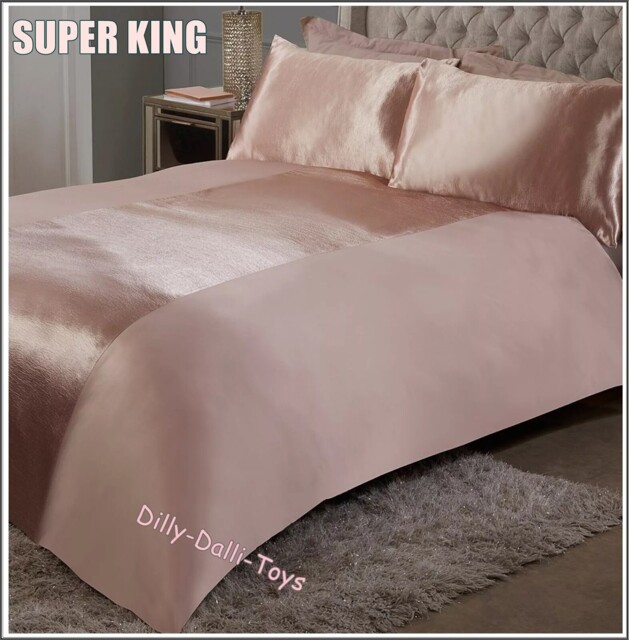 Super King Duvet Cover Set Champagne Pink Silky Satin Panel Blush