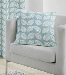 Duck Egg Blue Cushion Cover Skandi Leaf Pattern Print Delft Design