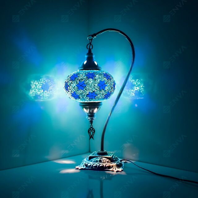 Turkish Moroccan Mosaic Table Bedside Tiffany Swan Lamp Light Large