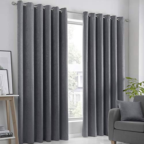 Fusion Strata Woven Eyelet Lined Curtains, Charcoal, 90 X 90 Inch