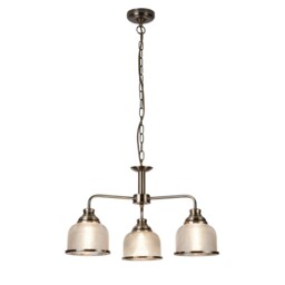 3 Light Pendant Ceiling Light Bistro Antique Brass Holophane Glass E27