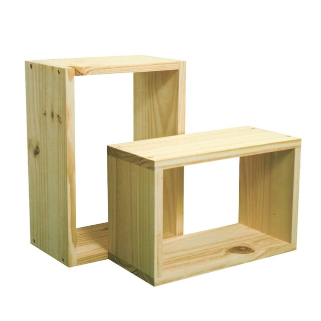 Set Of 2 Natural Wood Wooden Wall Cube Shelf Shelves Home Display