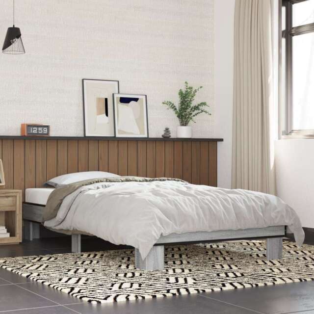 Bed Frame Grey Sonoma 90x200 Cm Engineered Wood And Metal Vidaxl