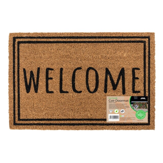 Jvl Eco-friendly Latex Backed Natural Coir Doormat 40x60cm, Welcome