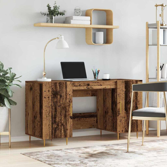 Desk Old Wood 140x50x75cm Engineered Wood Matte Storage 2 Shelves 2