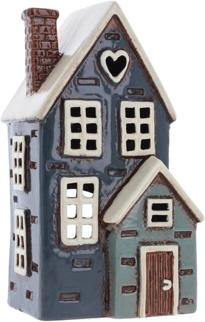 Ceramic Village Pottery Navy Porch House Tealight Holder Ornament Gift