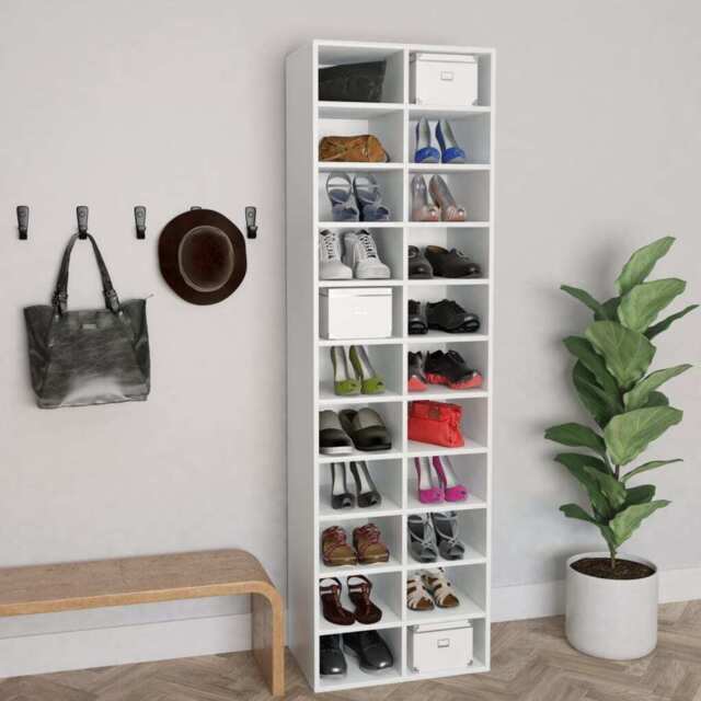 Shoe Cabinet White 54x34x183 Cm Engineered Wood Vidaxl