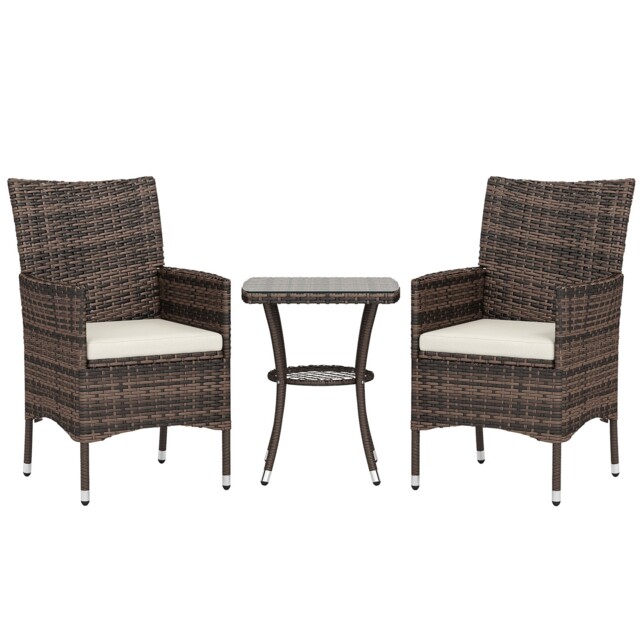 Outsunny Rattan Bistro Set Garden Chair Table Patio Outdoor, Brown