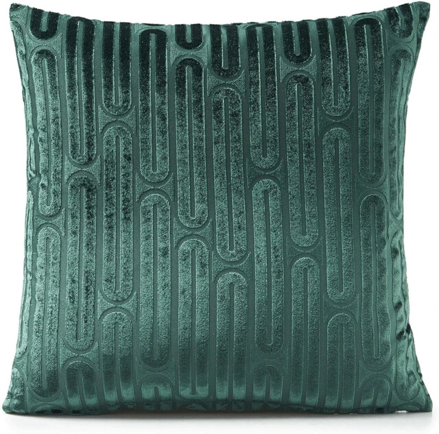 "Set Of 4 Geometric Design Embossed Velvet Dark Green Oboe 18"" Cushion"