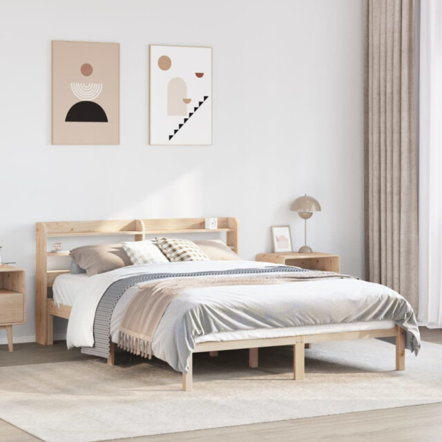 Bed Frame Solid Pine Wood Natural 150x200 Cm King Size Headboard