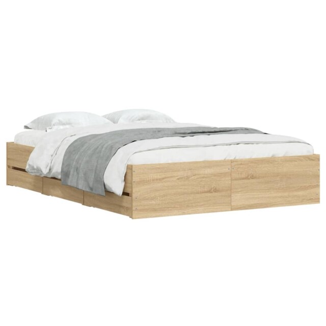 Bed Frame With Drawers Base Sonoma Oak 120x200 Cm Engineered Wood