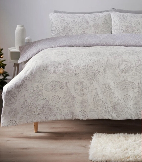 Matalan Grey White Reversible Xmas Snowflake Single Duvet Set, In