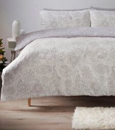 Matalan Grey White Reversible Xmas Snowflake Single Duvet Set, In