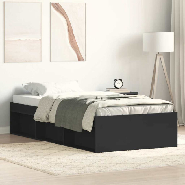 Bed Frame Black Small Single 75x190cm Engineered Wood & Pine 6