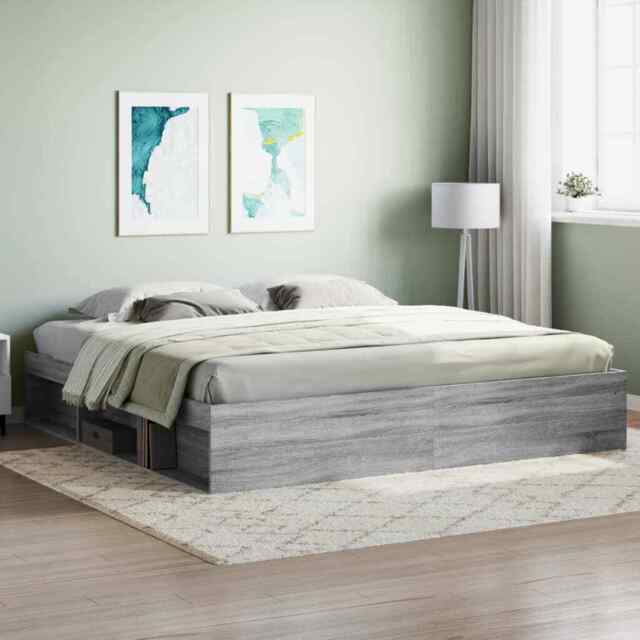 Bed Frame Grey Sonoma 200x200 Cm Vidaxl