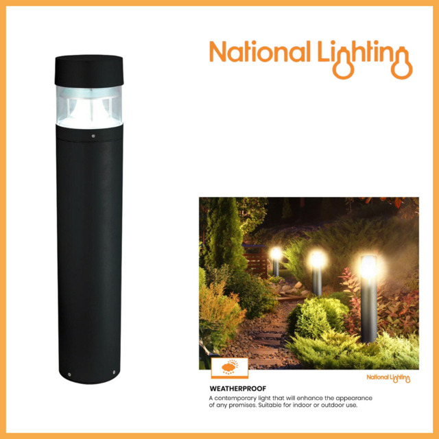 Zone Led Bollard Post Light E27 Waterproof Black Aluminium Garden