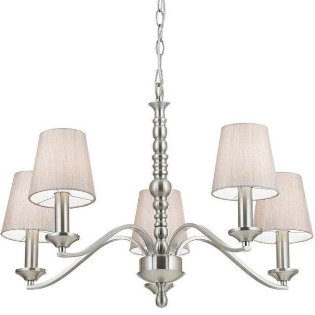 Hanging Ceiling Pendant Light Satin Nickel 5x Shade Lamp Bulb Holder