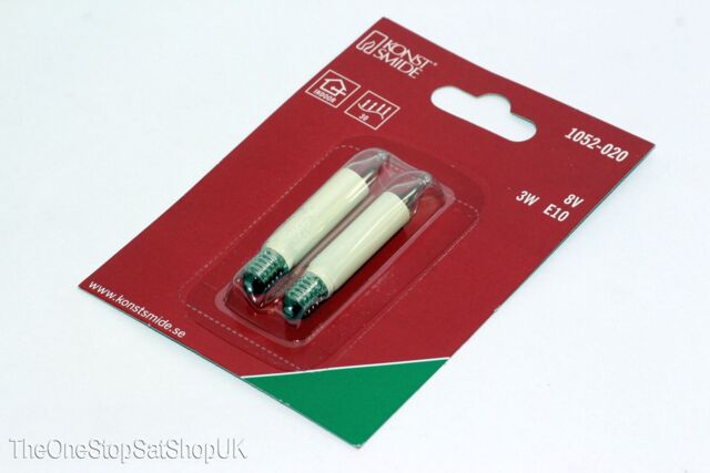 2 Pack Of 1052-020 Konstsmide 8v, 3w, E10, Tall Mes Bulb For 30 Lamp