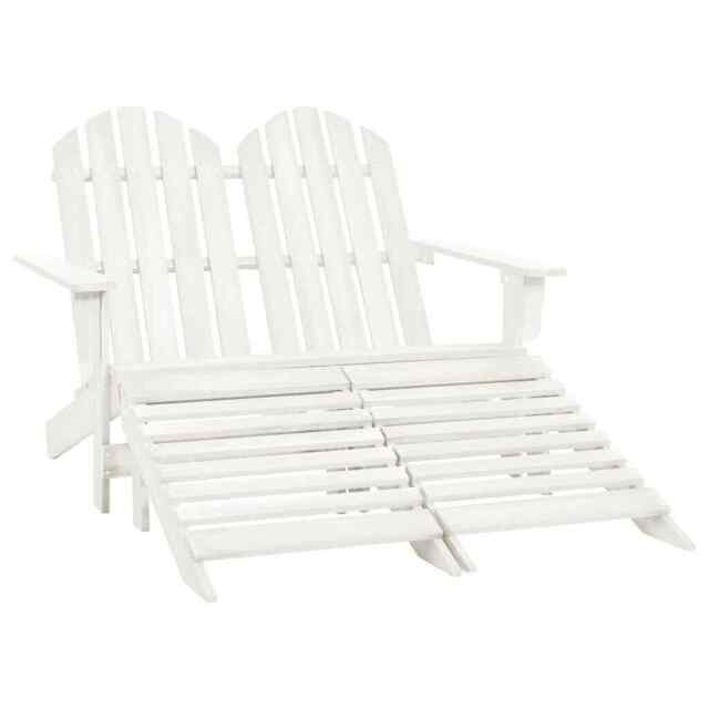 2-seater Garden Adirondack Chair & Ottoman Fir Wood White Vidaxl
