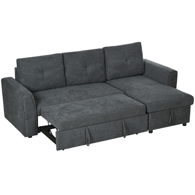 Sofa Bed Dark Grey Polyester Plastic 232x141x85cm L-shape Three-seater
