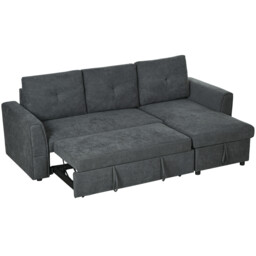 Sofa Bed Dark Grey Polyester Plastic 232x141x85cm L-shape Three-seater