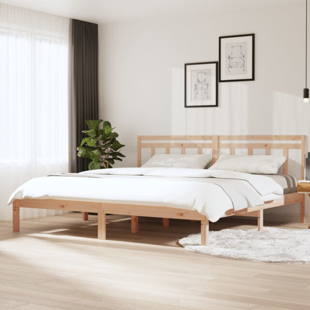 Bed Frame Solid Pine Slatted Headboard Brown 160x200cm Durable