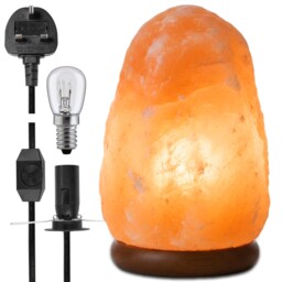 Himalayan Rock Salt Lamp 5–7kg With Switch Cable Wooden Base & Bulb