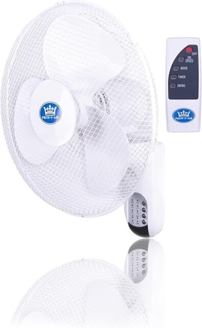 Wall Fan White 16 Inch 3 Airflow, Oscillating Function, Remote Control