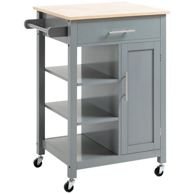 Homcom Compact Kitchen Trolley Utility Cart On Wheels With Open Shelf