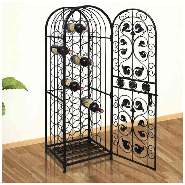 Wine Rack Black Wrought Iron 45x35.7x133.5cm 45-bottle Wall-mount