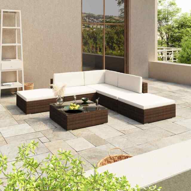 6 Piece Garden Lounge Set With Cushions Poly Rattan Brown Vidaxl
