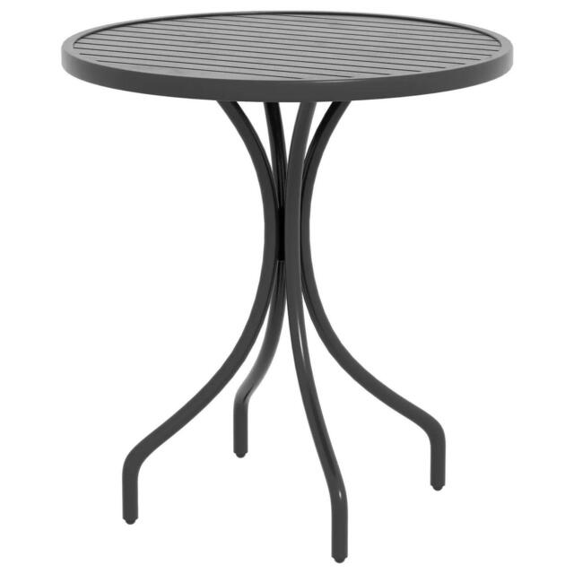 Round Garden Table Outdoor Side Table With Steel Frame Slat Top Black