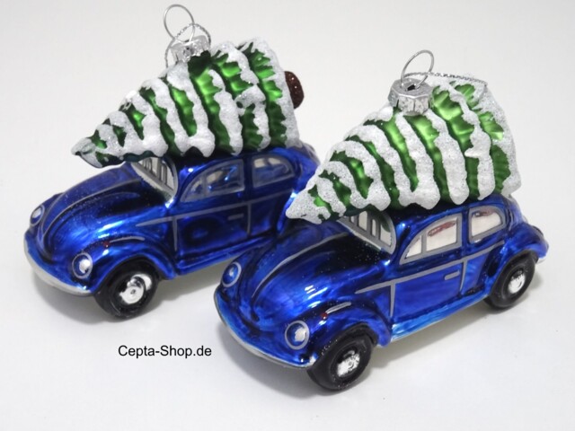 C+ Volkswagen Vw Beetle Christmas Tree Ball, Ornament 2 Piece Blue