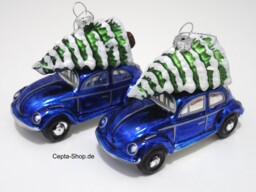 C+ Volkswagen Vw Beetle Christmas Tree Ball, Ornament 2 Piece Blue
