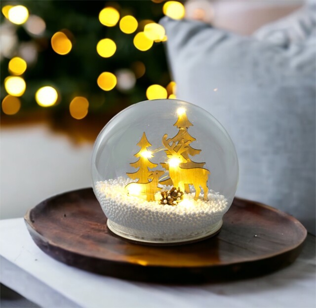 Christmas Light-up Snow Globe With Festive Reindeers Decoration