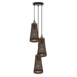 3 Head Rattan Ceiling Pendant Light Vintage Wicker Basket Hanging Lamp