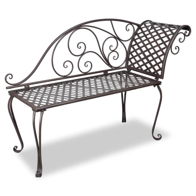 Garden Chaise Lounge Antique Brown Iron Scroll Pattern 128x46x88cm